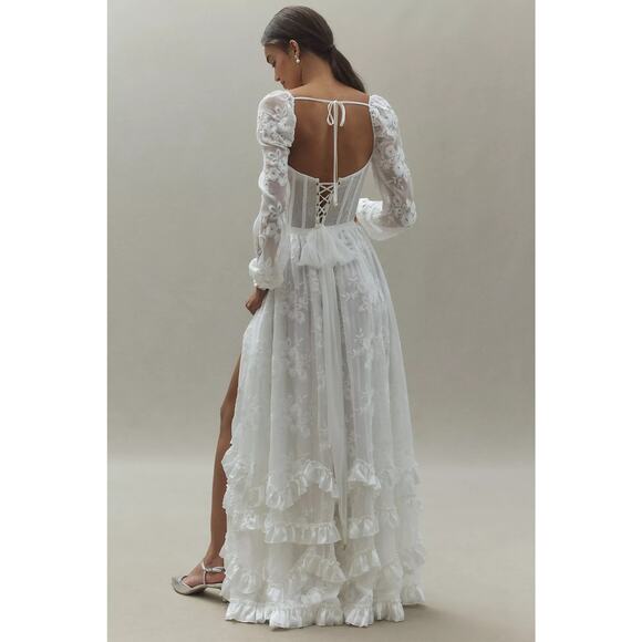 V. Chapman Carmella Long-Sleeve Ruffled Chiffon Maxi Dress - Picture 4 of 15